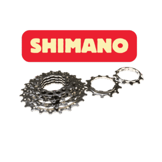Image d'une cassette détourée accompagnée du titre "Shimano" se rapportant à la marque de la cassette